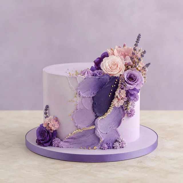 Elegant purple custom celebration cake